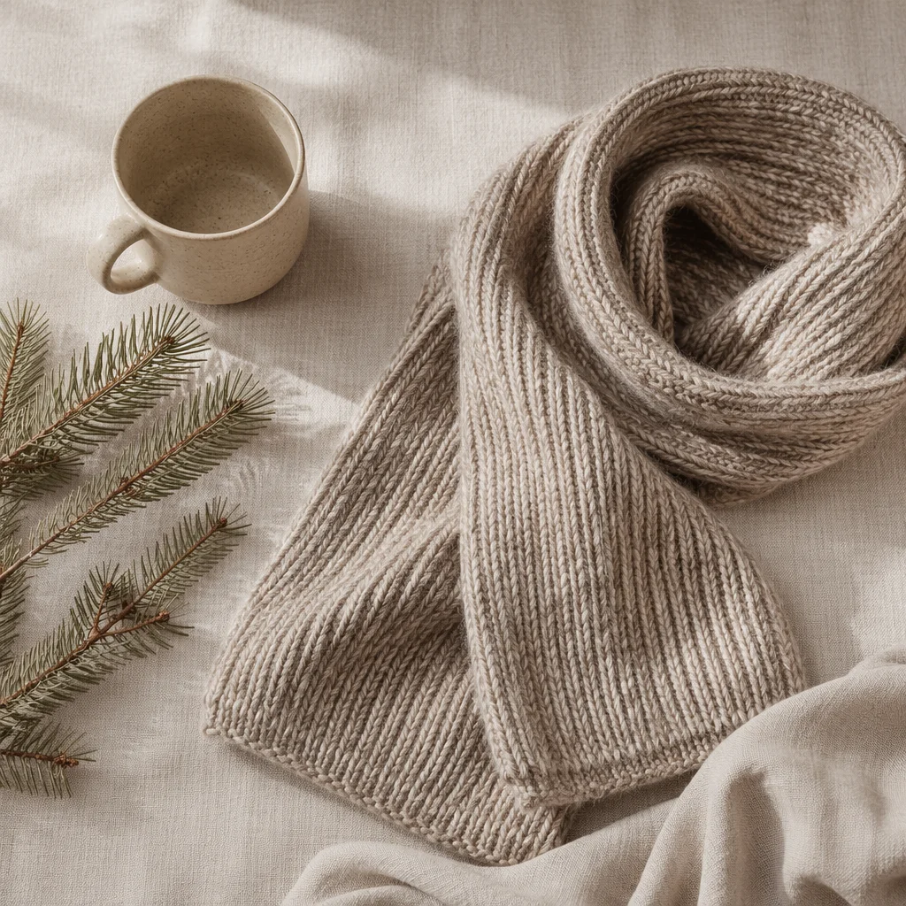 Cozy Knitted Beanie and Scarf Flat Lay