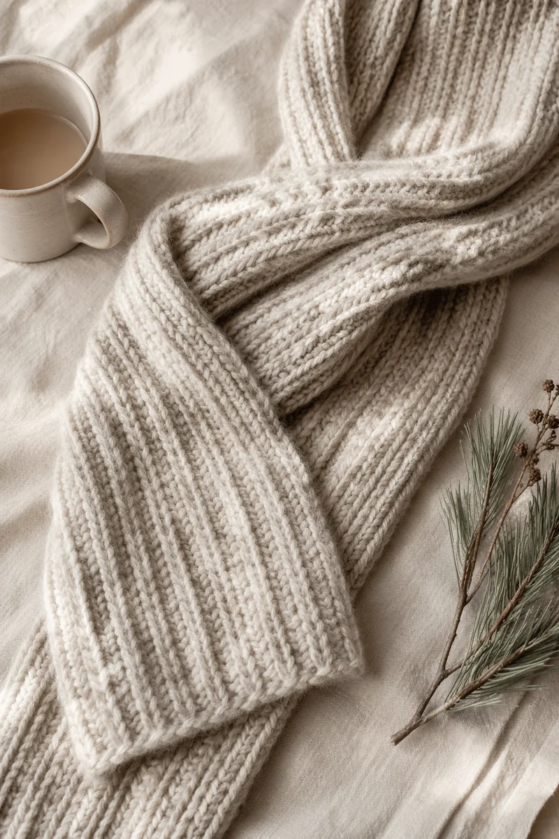 Cozy Knitted Beanie and Scarf Flat Lay