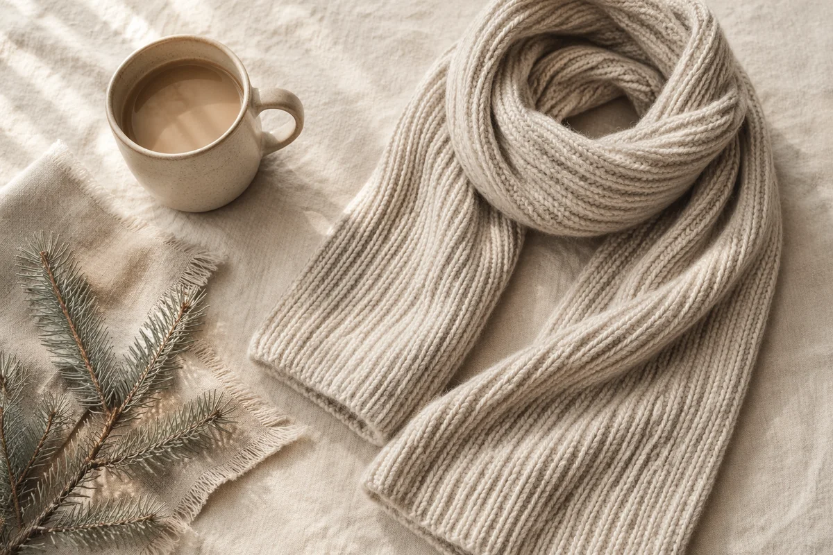 Cozy Knitted Beanie and Scarf Flat Lay