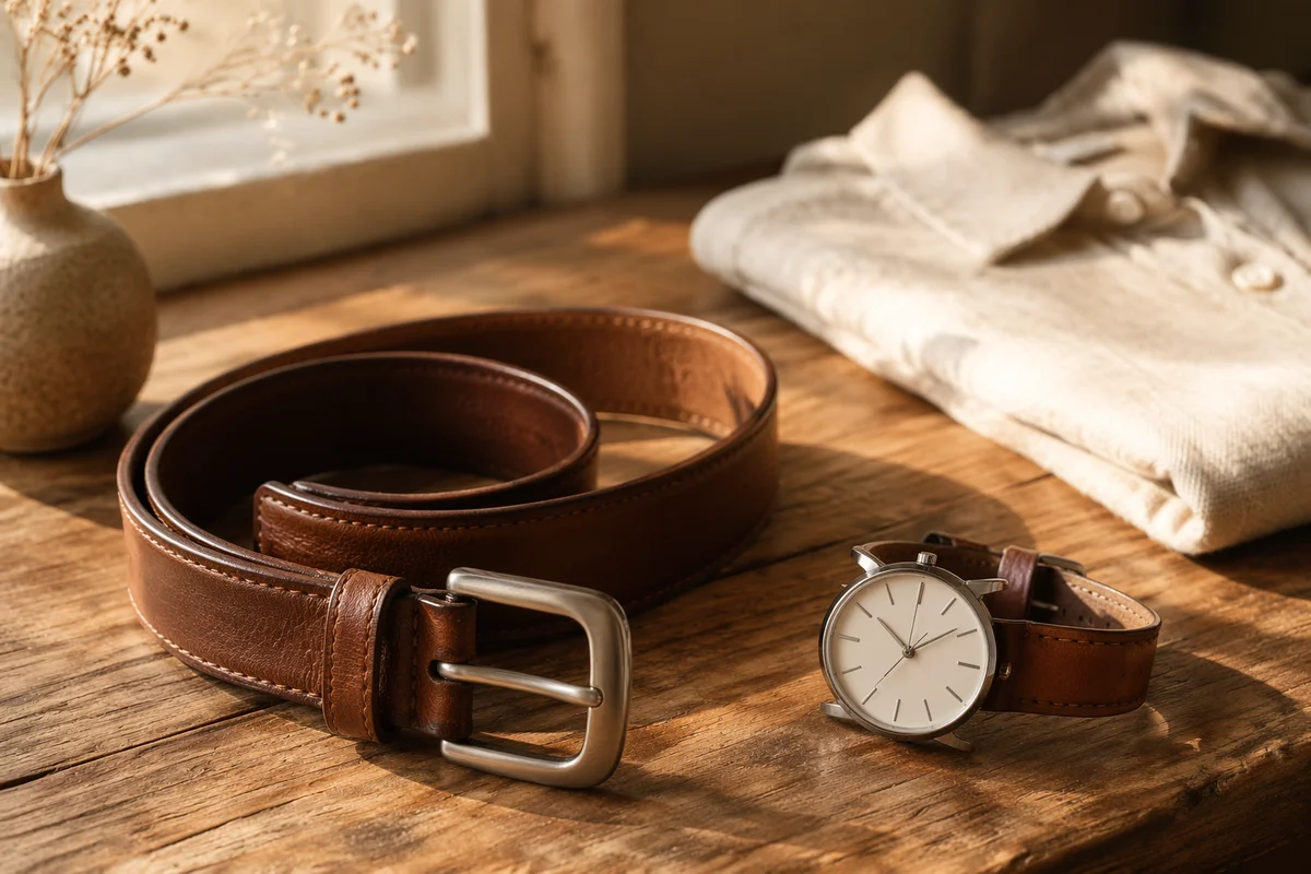 Leather Belt and Watch Morning Still Life