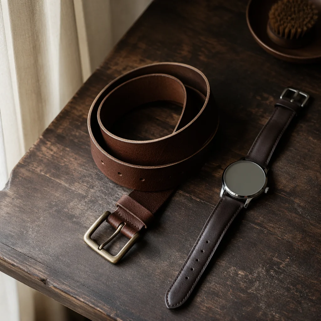 Leather Belt and Watch Morning Still Life