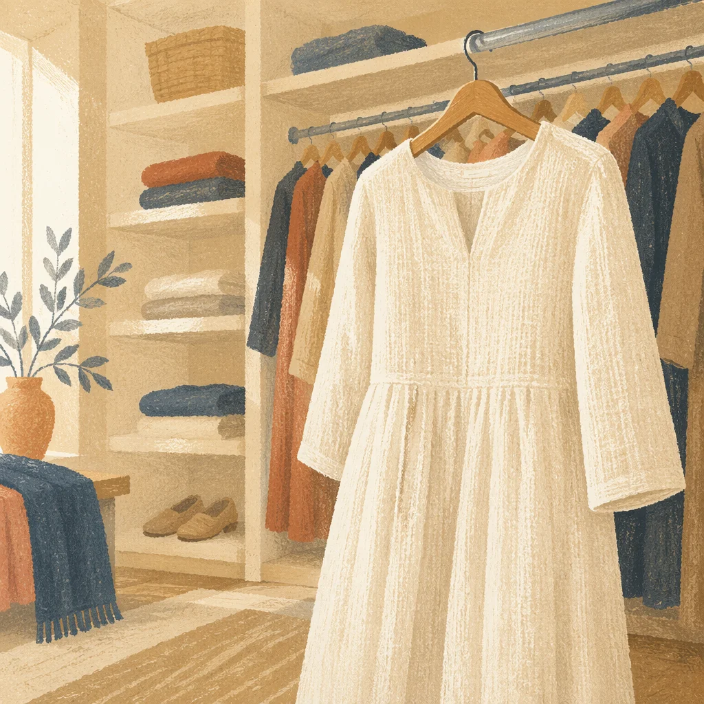 Elegant Ivory Linen Dress on Hanger