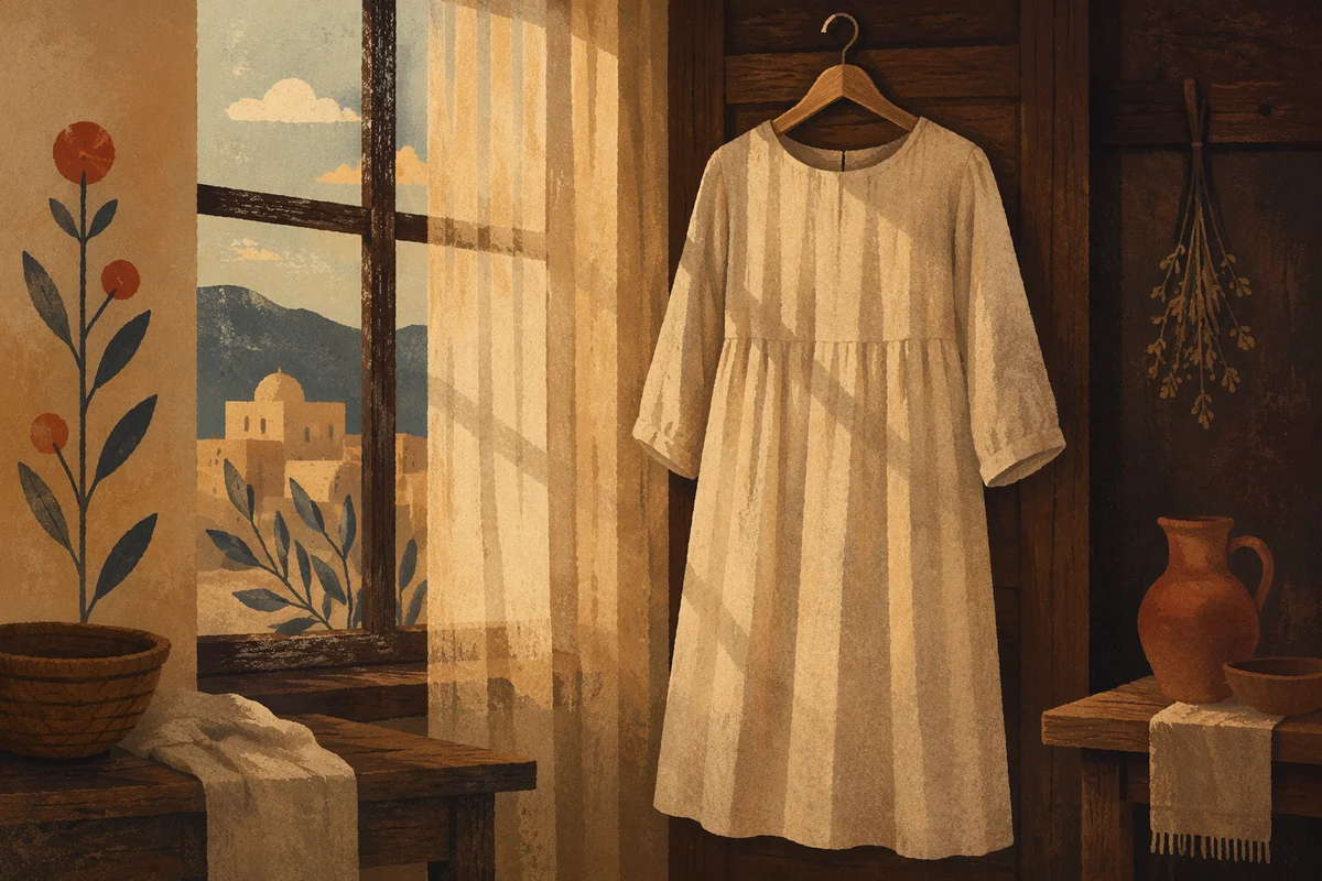 Elegant Cream Linen Dress by Window