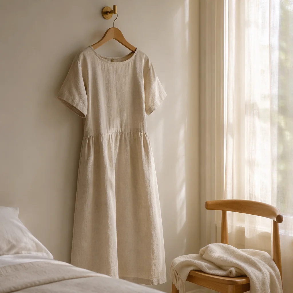 Elegant Linen Dress by Window Light
