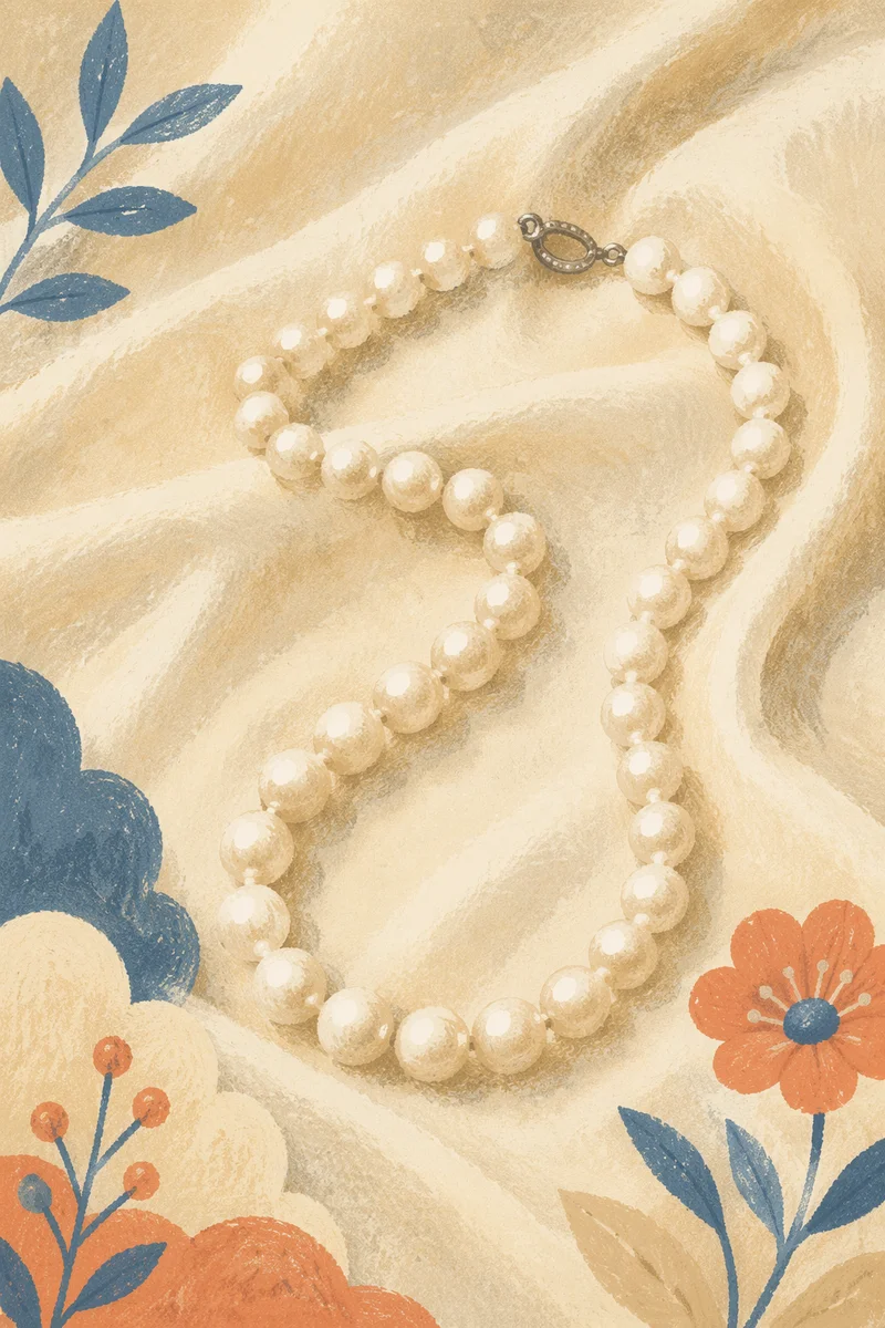 Classic Pearl Necklace on Ivory Satin