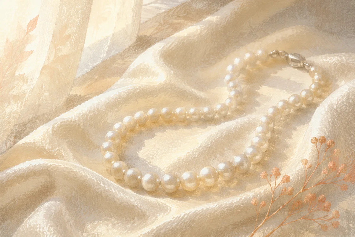 Pearl Necklace on Ivory Satin Elegance