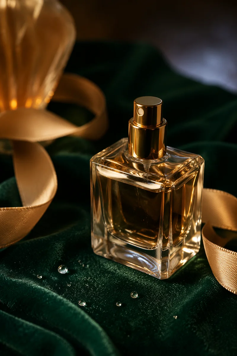 Elegant Crystal Perfume on Emerald Velvet