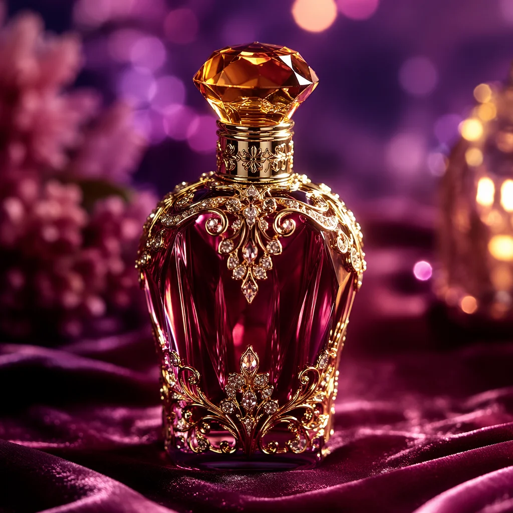 Elegant Ruby Perfume Bottle on Velvet
