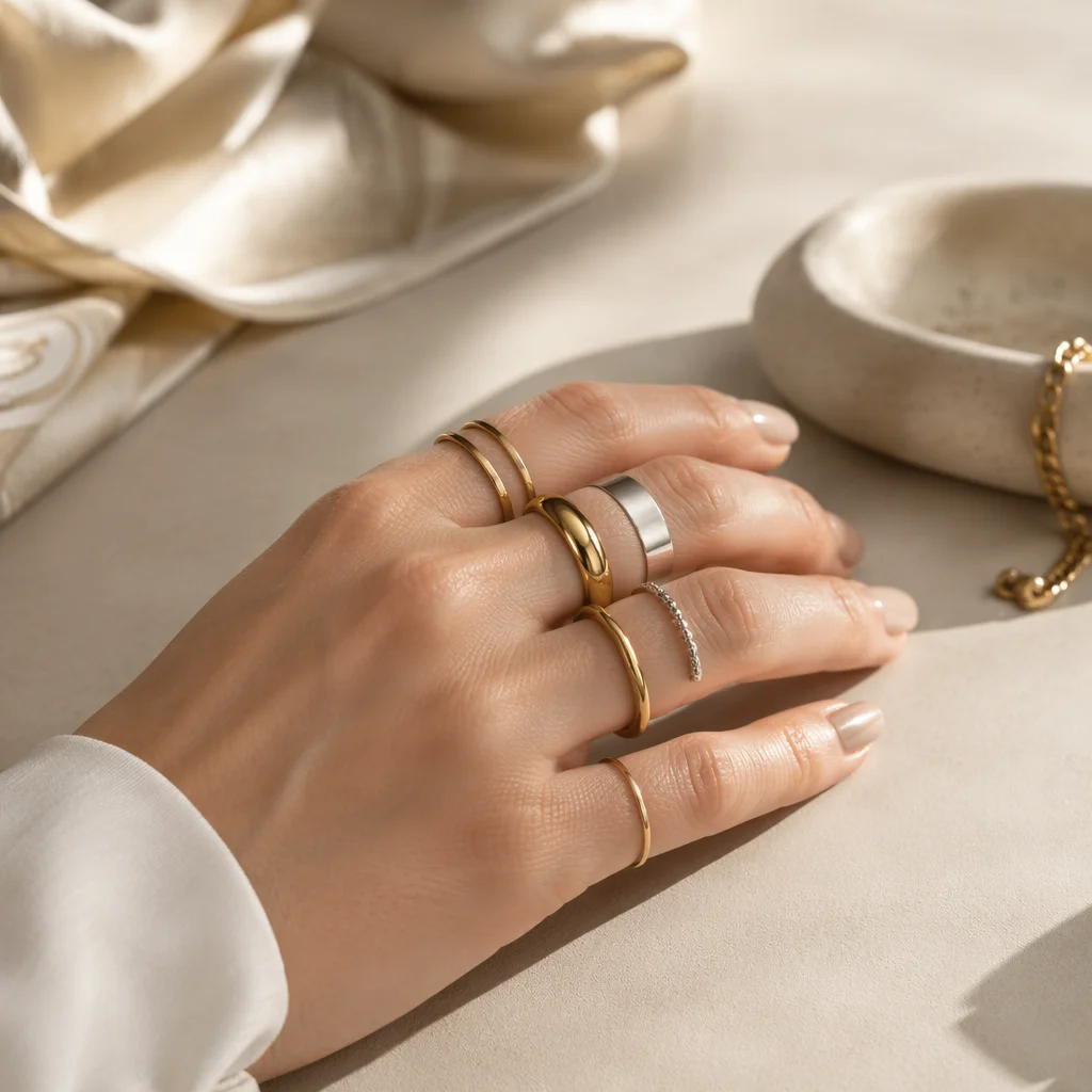 Elegant Gold and Silver Rings Close-Up