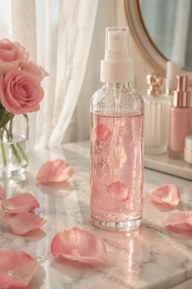 Rose Water Spray Bottle with Pink Petals