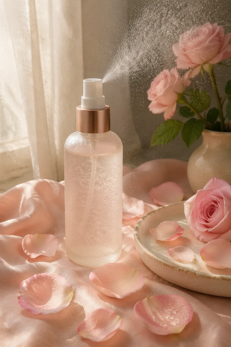 Rose Water Spray Bottle with Pink Petals