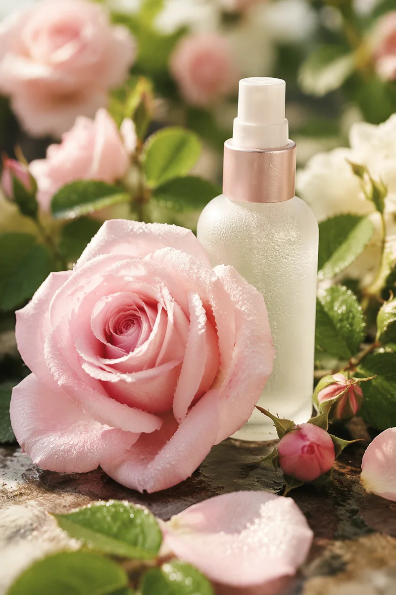 Rose Water Spray Bottle with Pink Rose