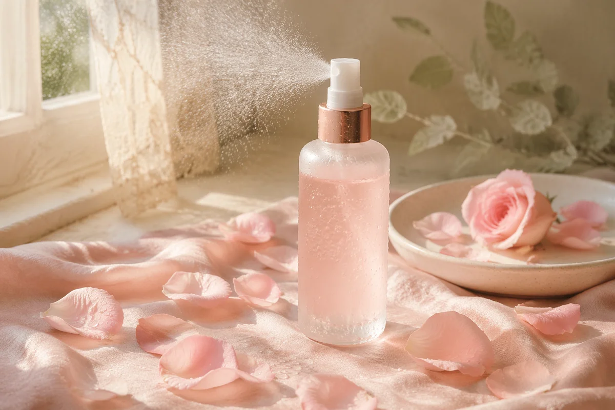 Rose Water Spray Bottle with Pink Petals