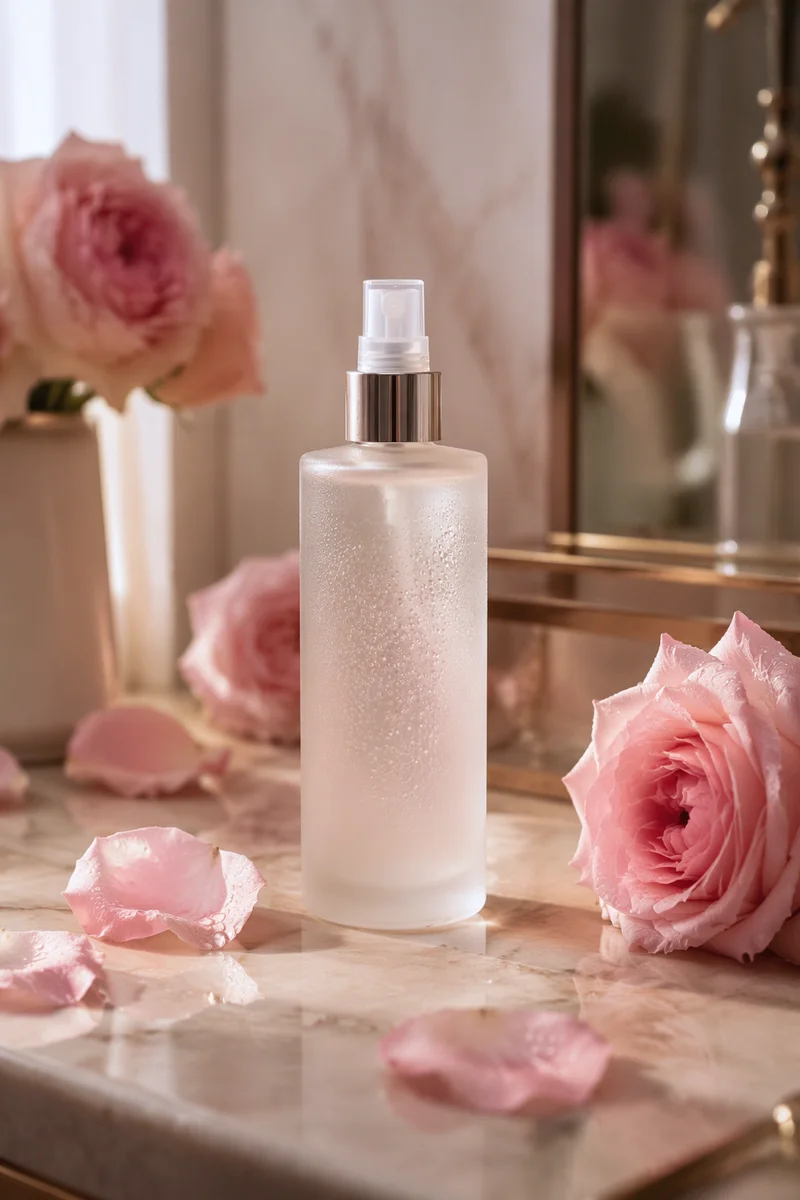 Luxury Rose Water Bottle with Pink Petals