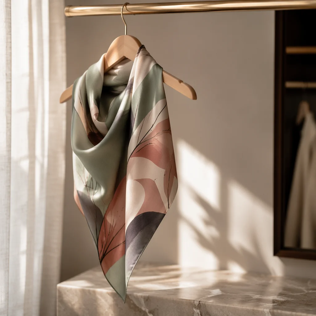 Elegant Silk Scarf on Boutique Hanger