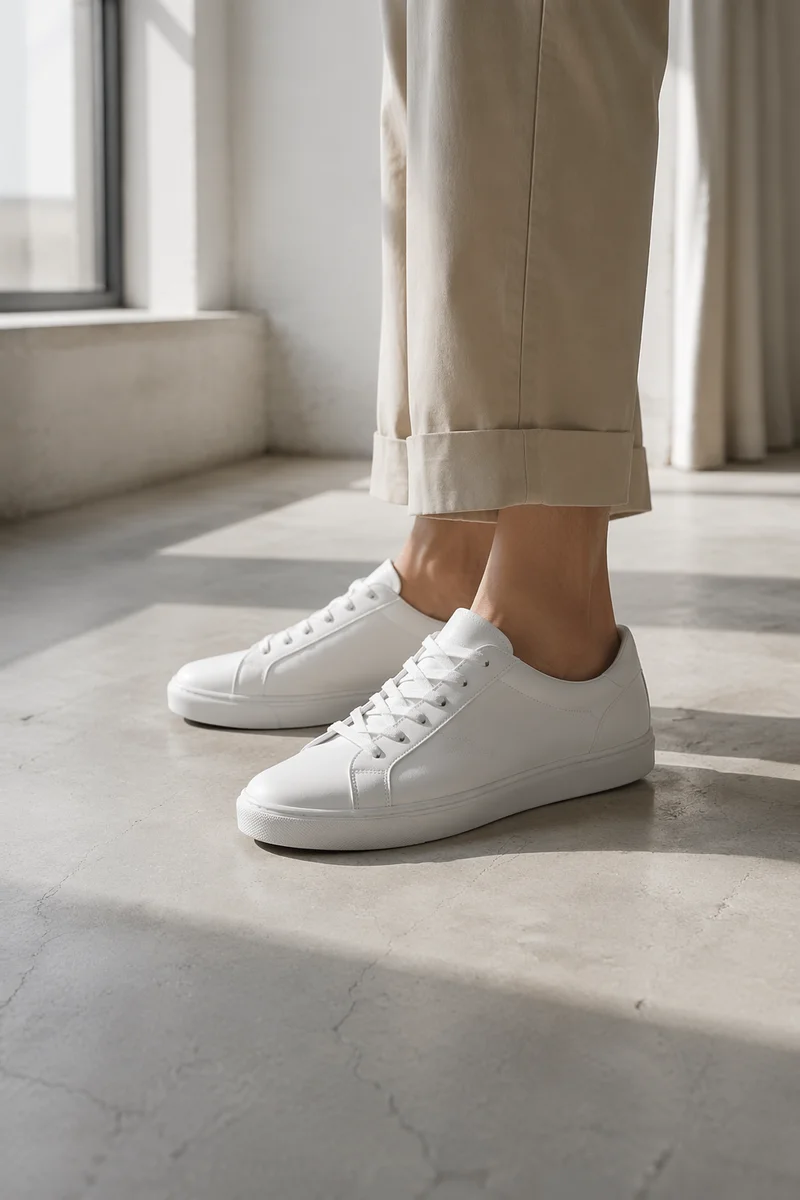 Clean White Sneakers in Morning Light