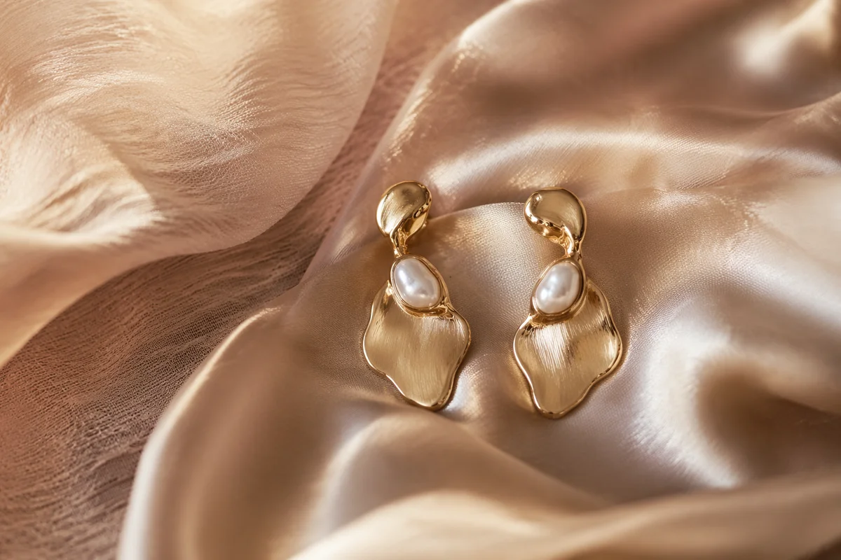 Elegant Statement Earrings on Satin Fabric