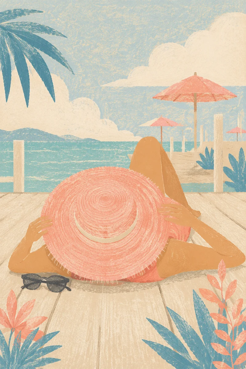 Pink Straw Hat Summer Beach Relaxation