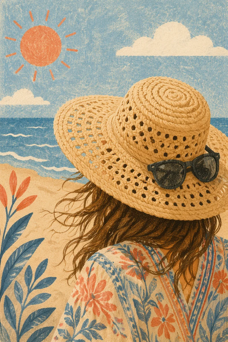 Straw Hat and Sunglasses Beach Portrait