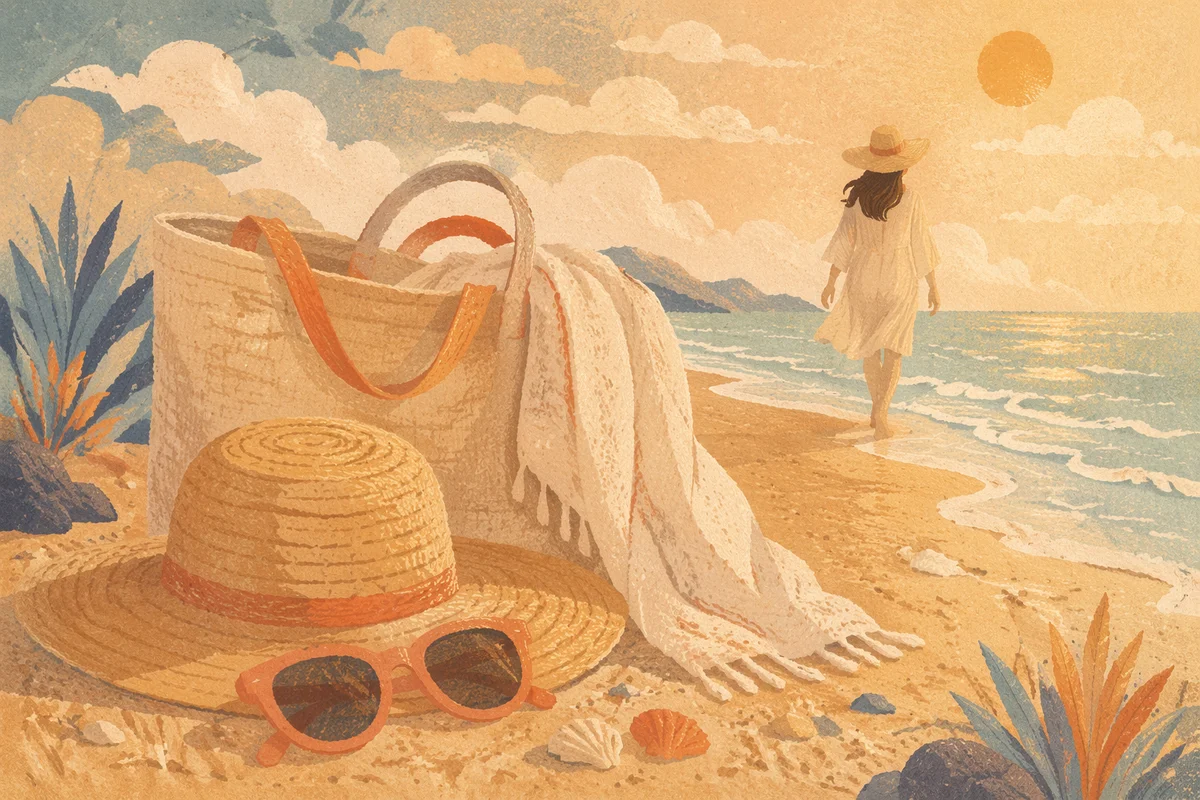 Straw Hat and Sunglasses Beach Editorial