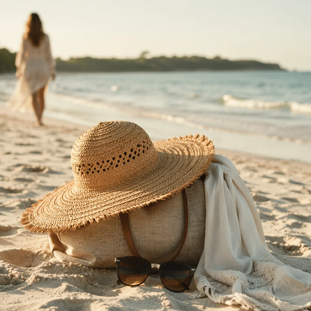 Straw Hat and Sunglasses Beach Editorial
