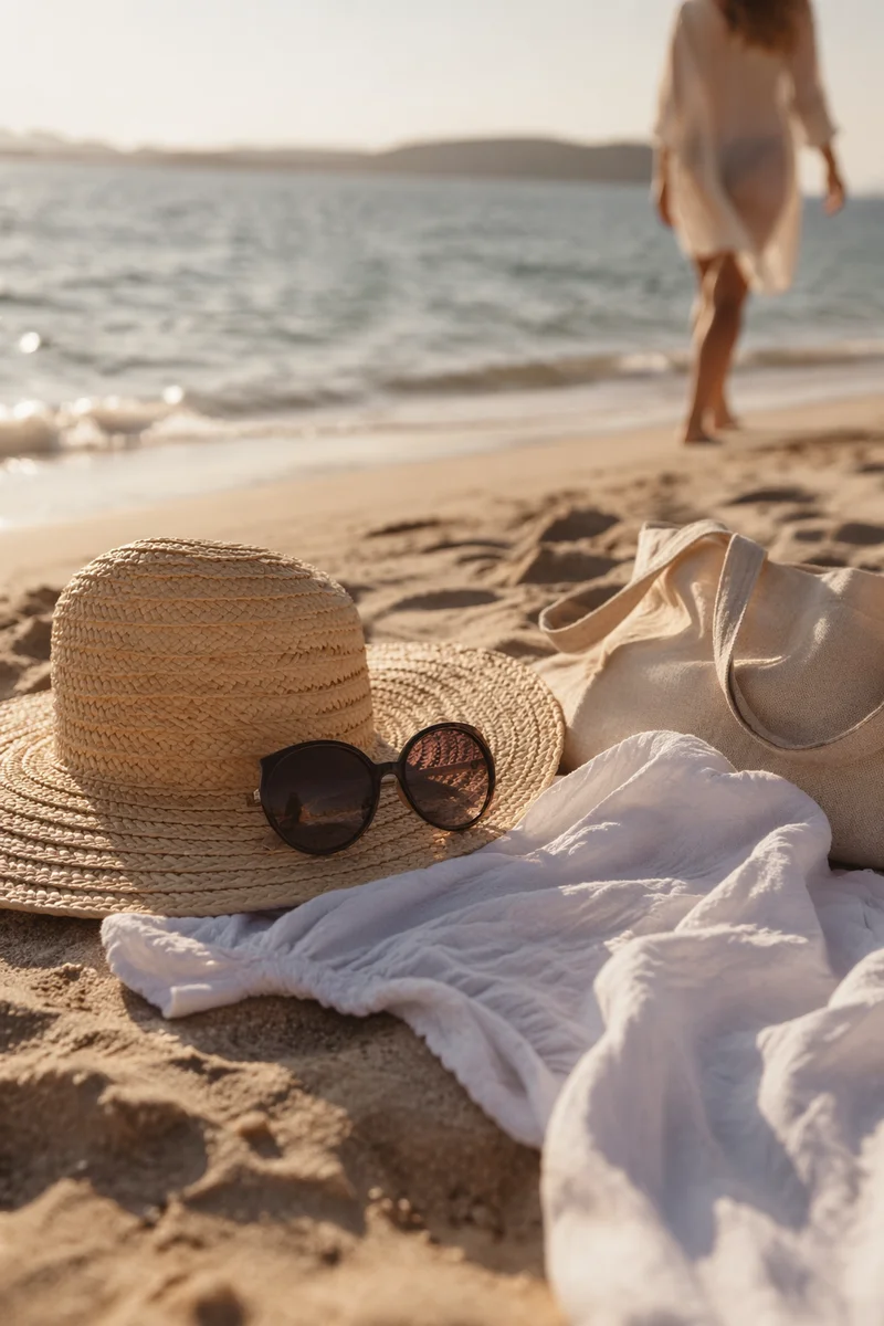 Elegant Straw Hat and Sunglasses by Shore