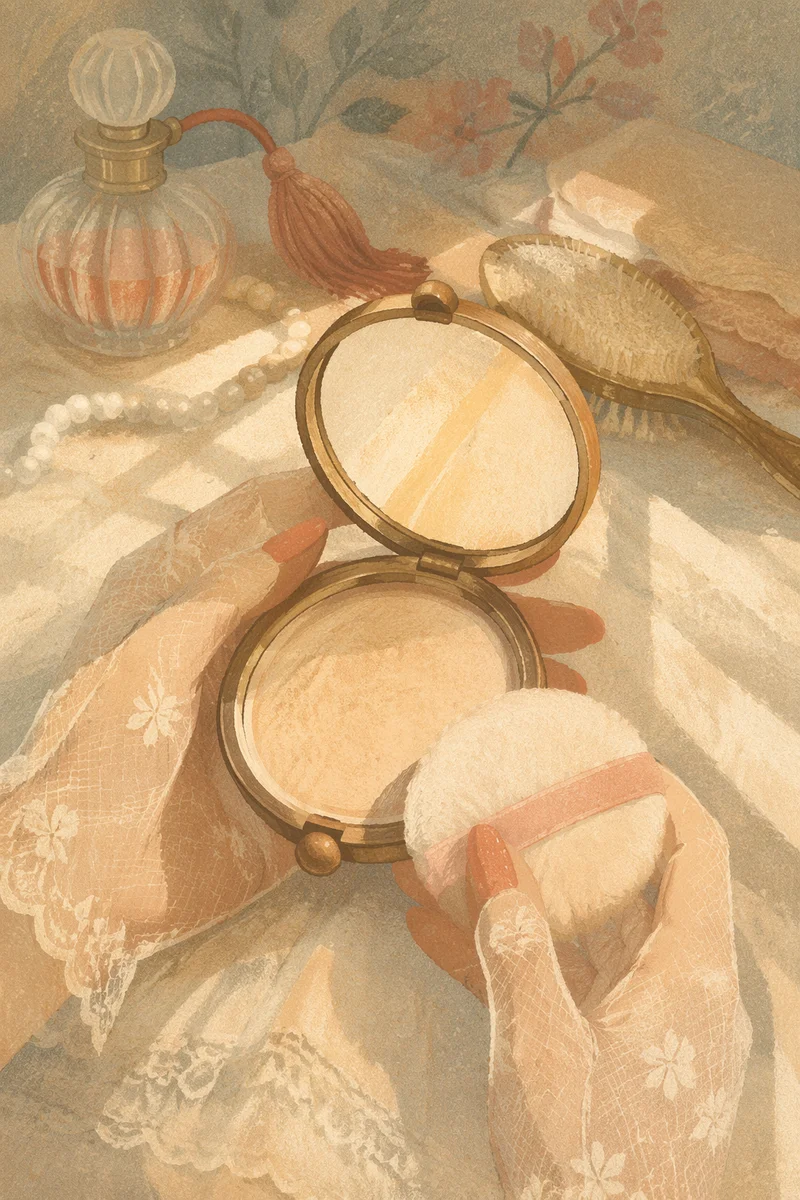 Vintage Compact Mirror on Satin Vanity