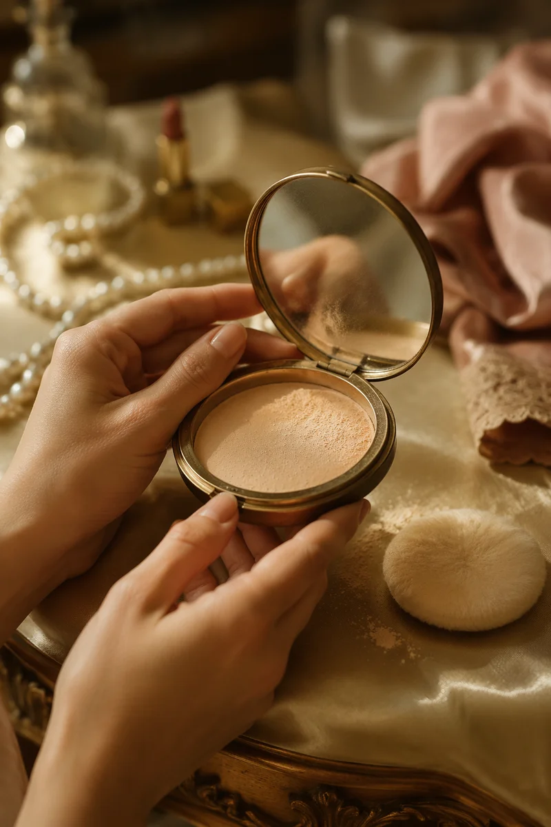 Vintage Brass Compact Mirror Beauty Still Life