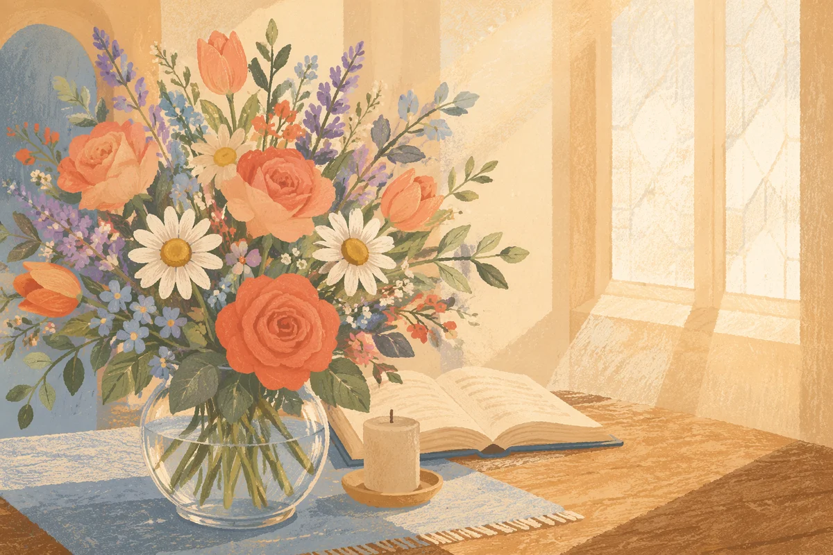 Colorful Chapel Bouquet in Morning Light