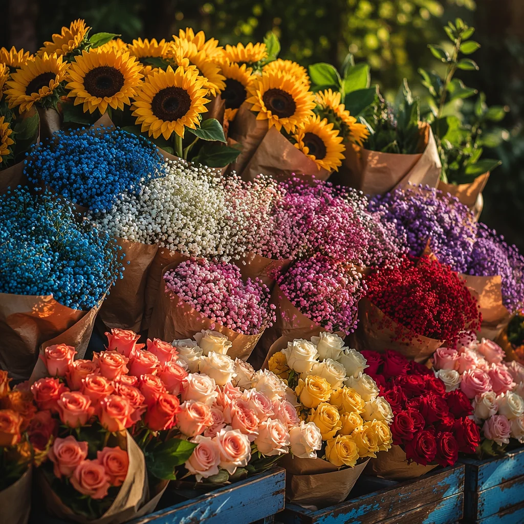 Vibrant Mixed Flower Bouquets at Market