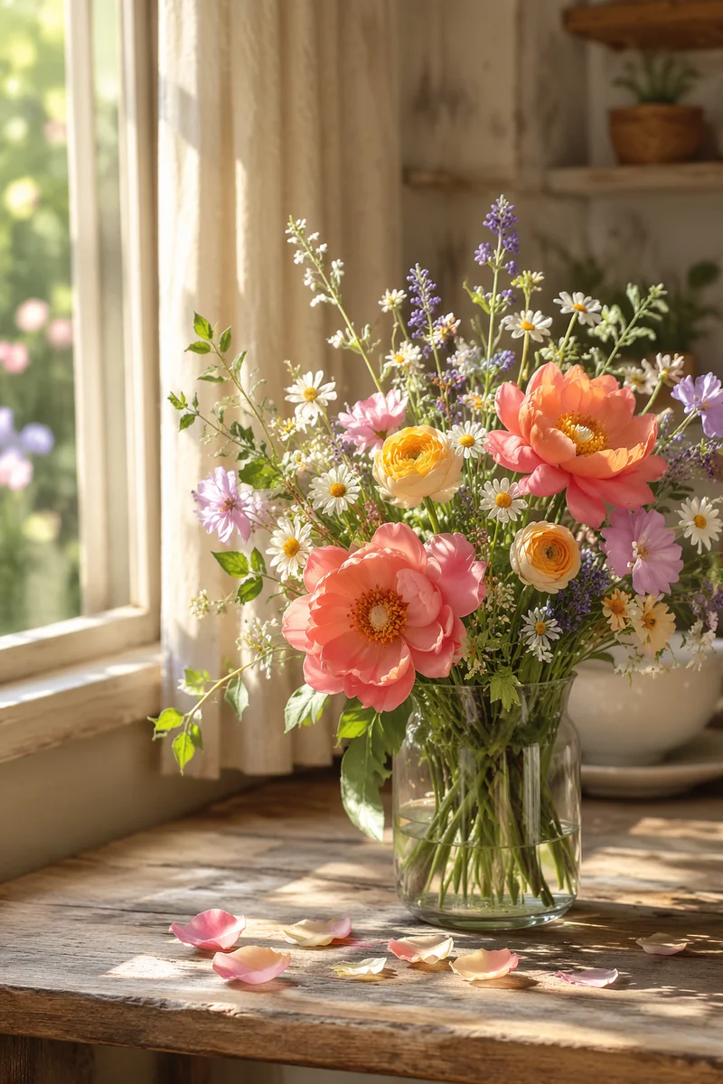 Colorful Spring Bouquet by Kitchen Window