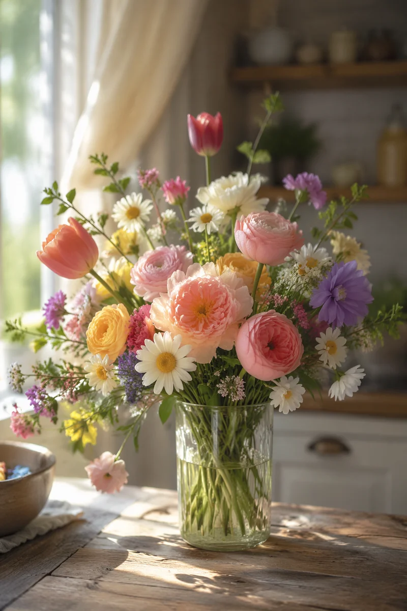 Colorful Fresh Bouquet by Sunny Window