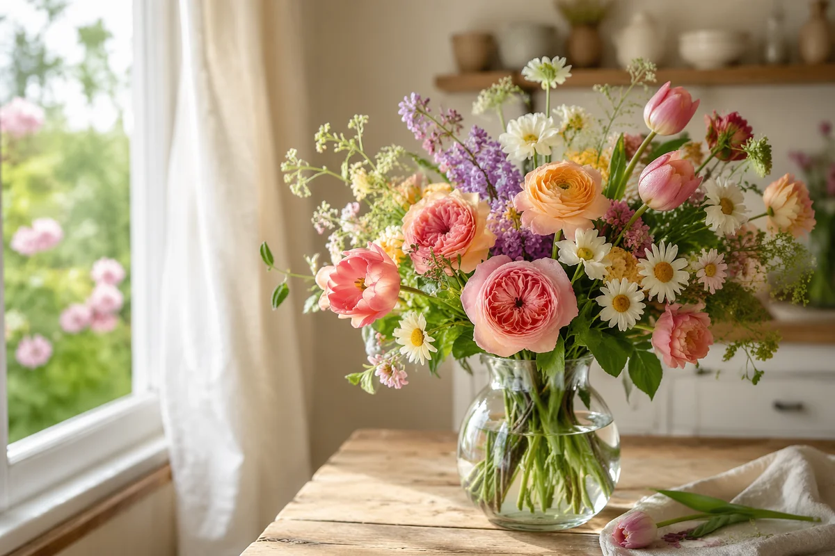 Colorful Fresh Flower Bouquet by Window