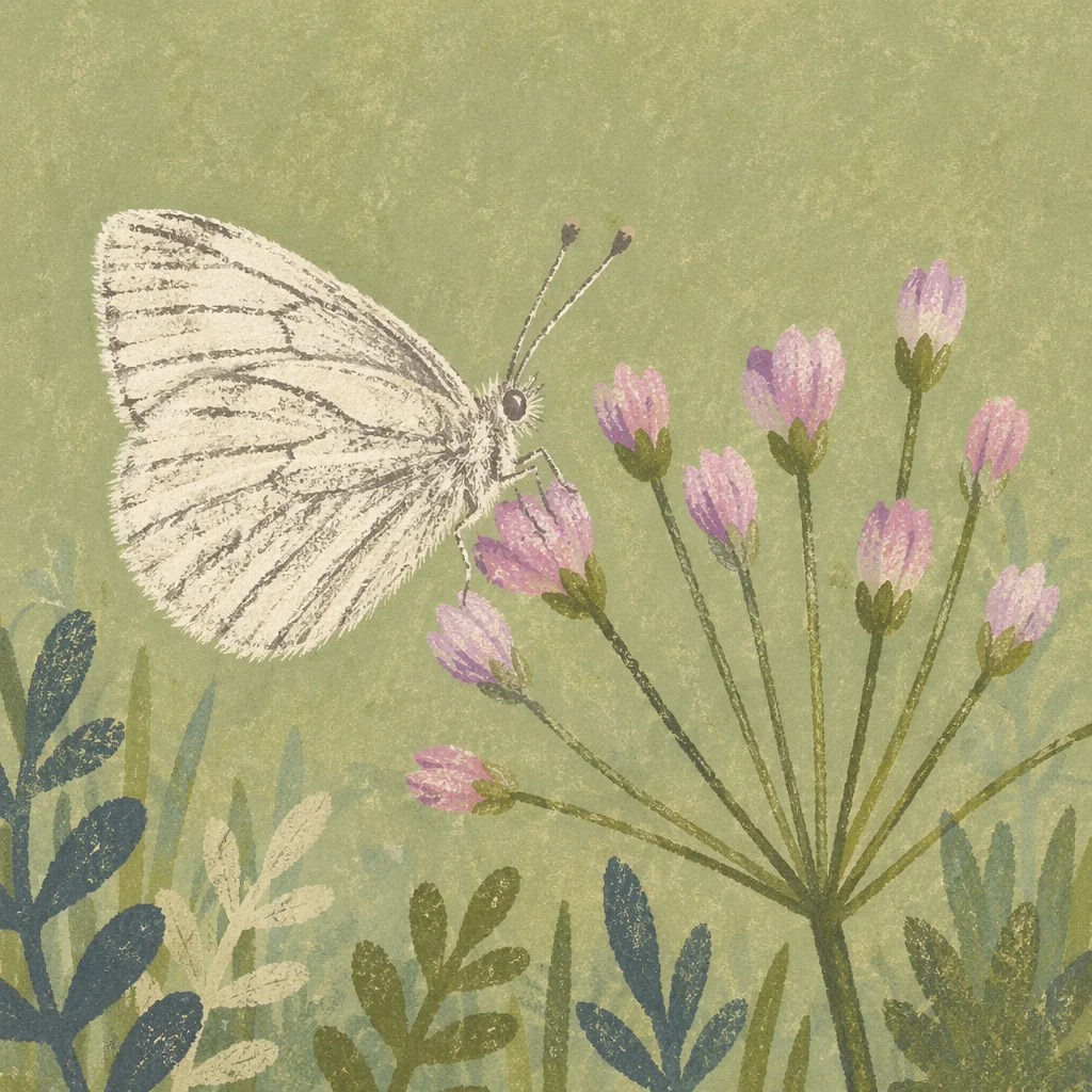 Pale Butterfly on Spring Flower Buds