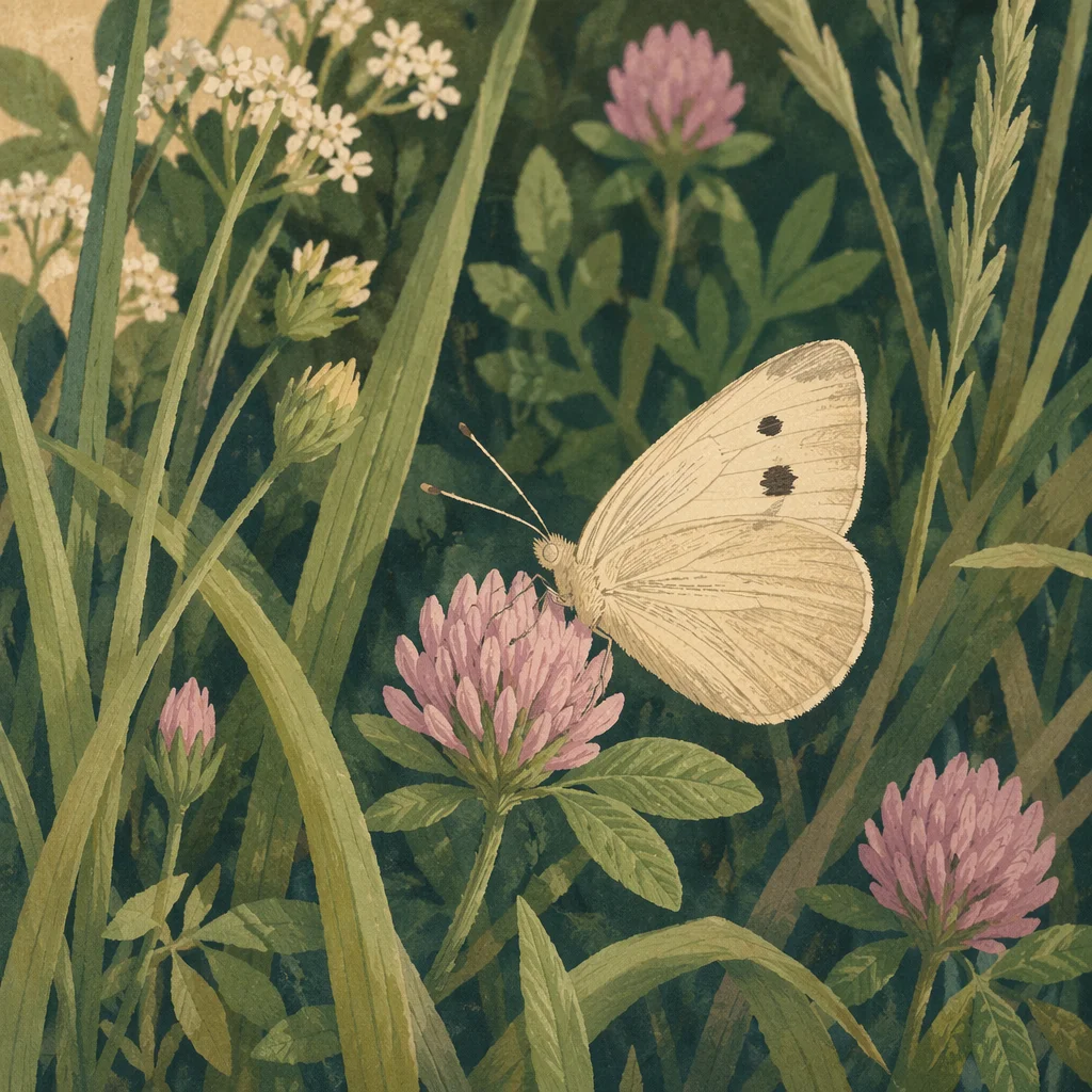 Cream Butterfly on Pink Wildflower Macro