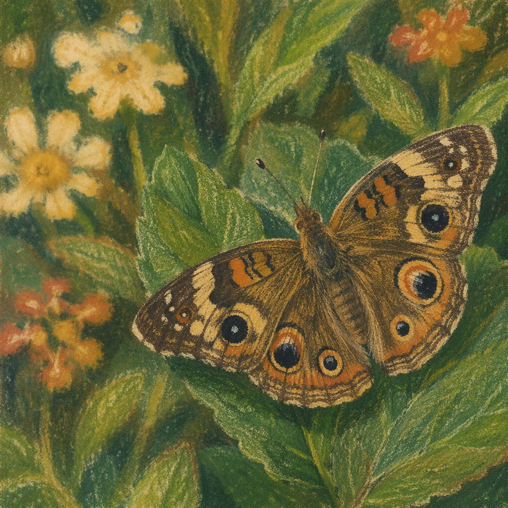 Brown Butterfly on Garden Leaves Macro