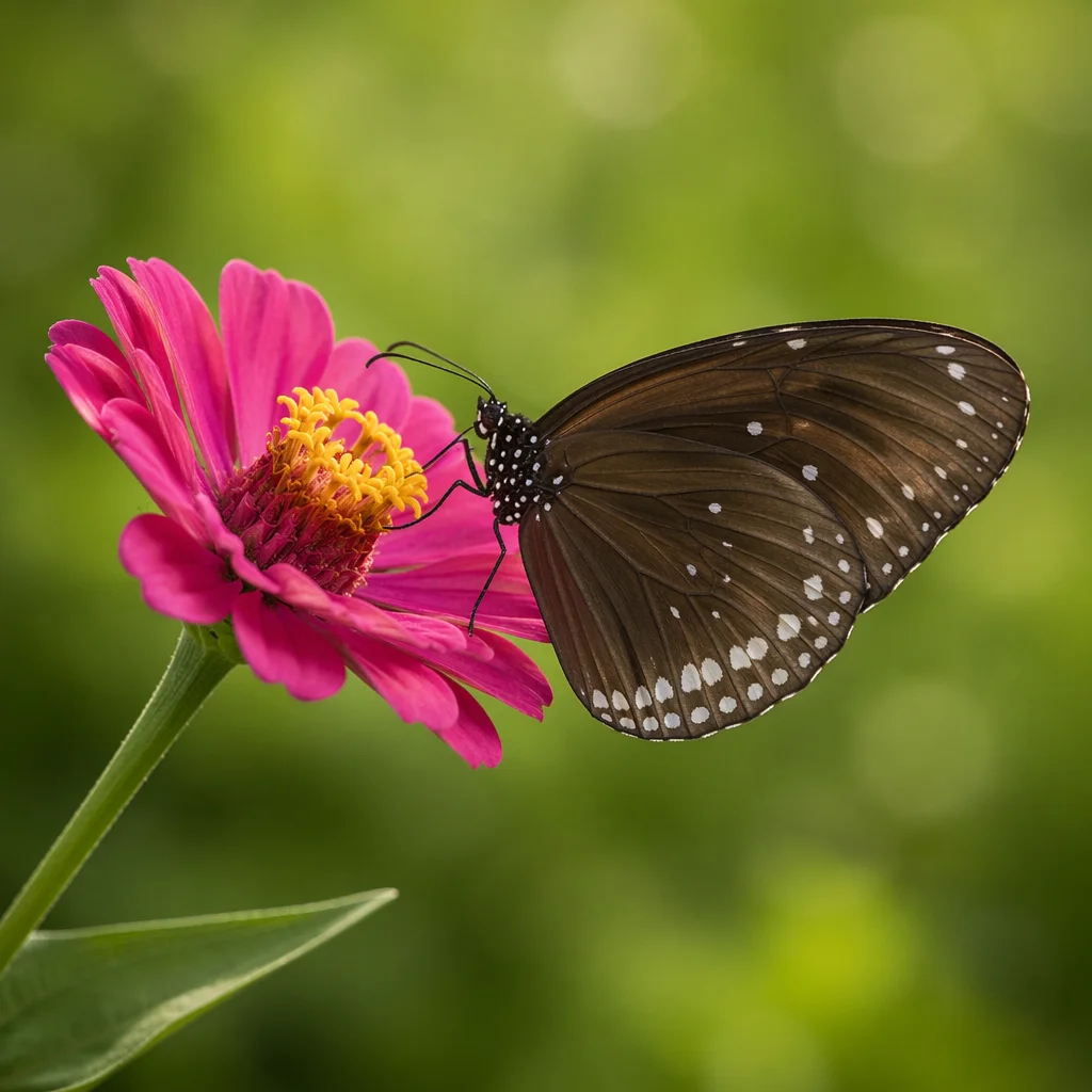 Brown Butterfly on Magenta Garden Flower