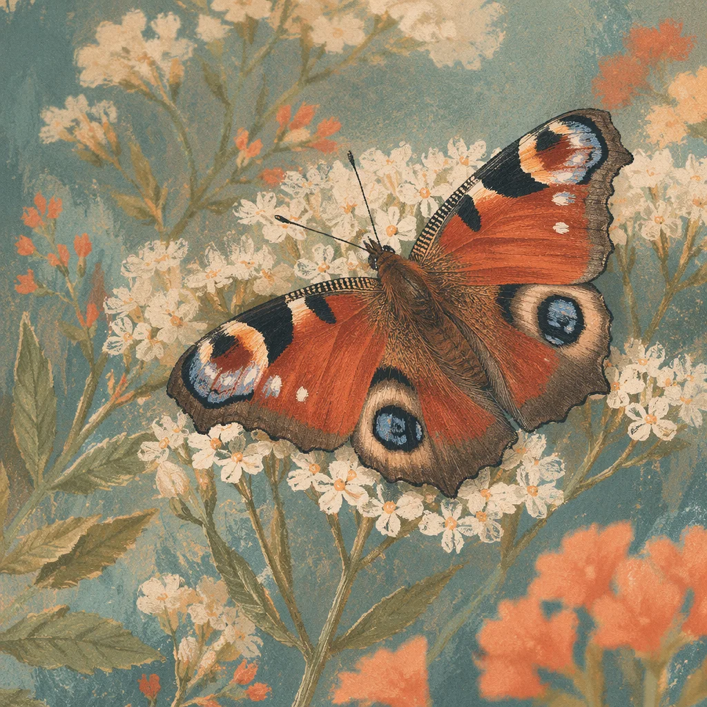 Butterfly on White Garden Blossoms