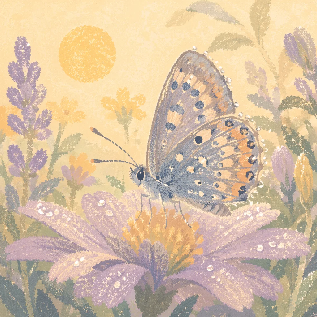 Dewy Butterfly on Sunrise Garden Flower
