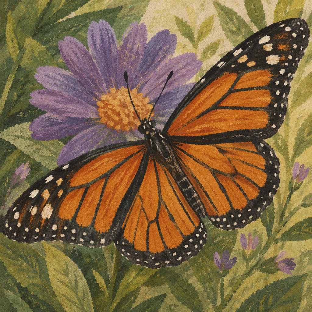 Orange Butterfly on Purple Garden Flower