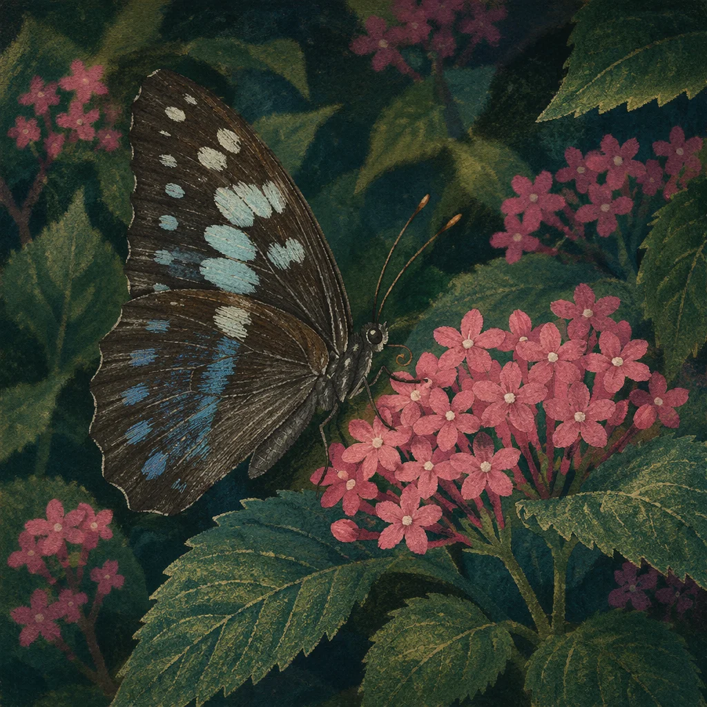 Butterfly on Pink Garden Flowers Macro