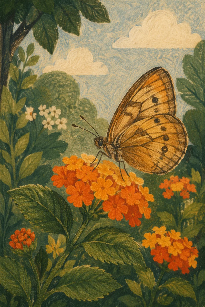 Amber Butterfly on Golden Garden Flowers