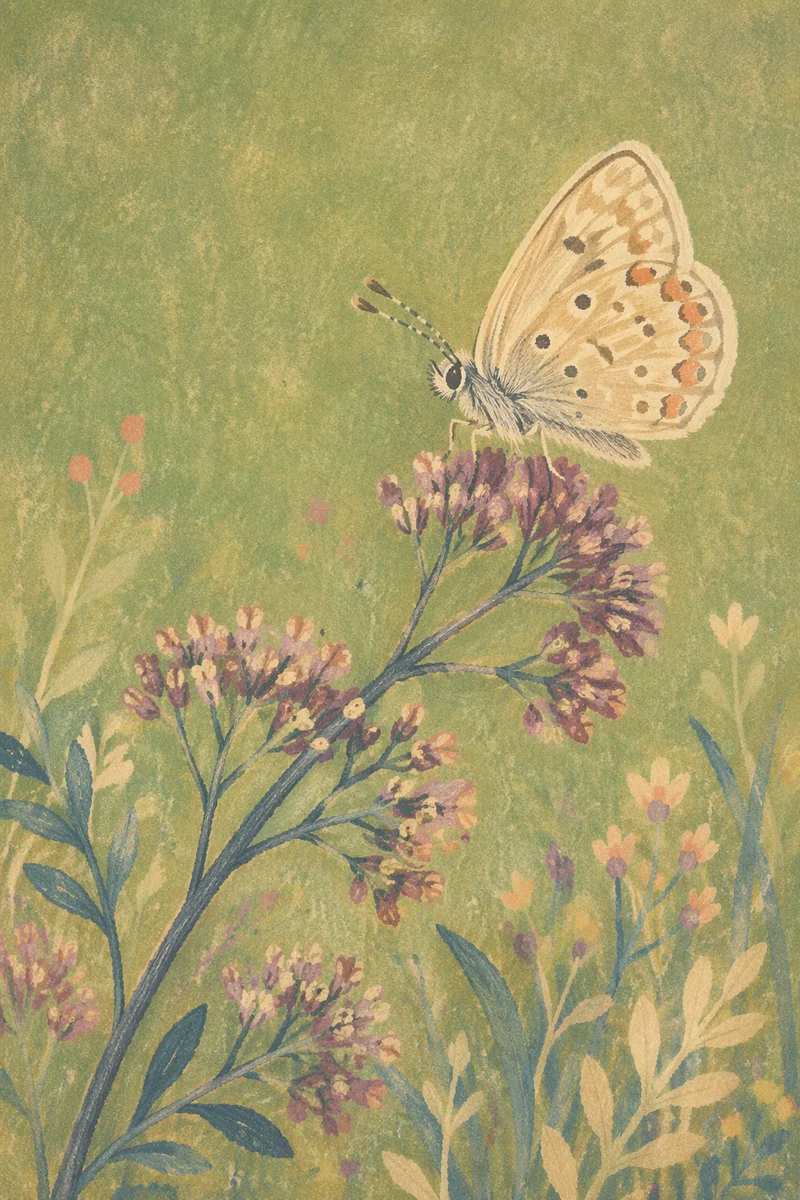 Pale Butterfly on Purple Meadow Wildflowers