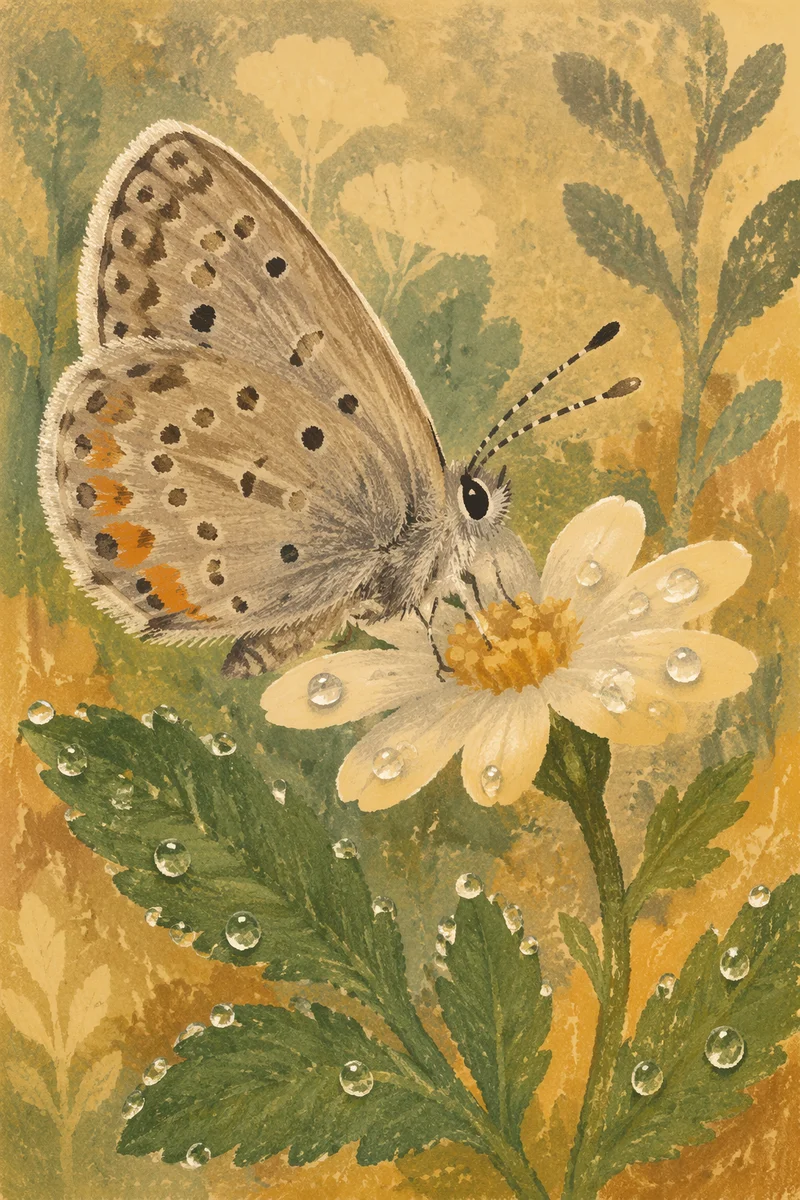 Dewy Butterfly in Morning Flower Garden