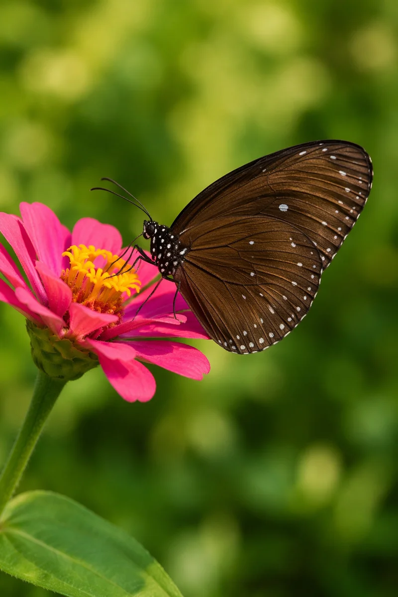 Brown Butterfly on Magenta Garden Flower