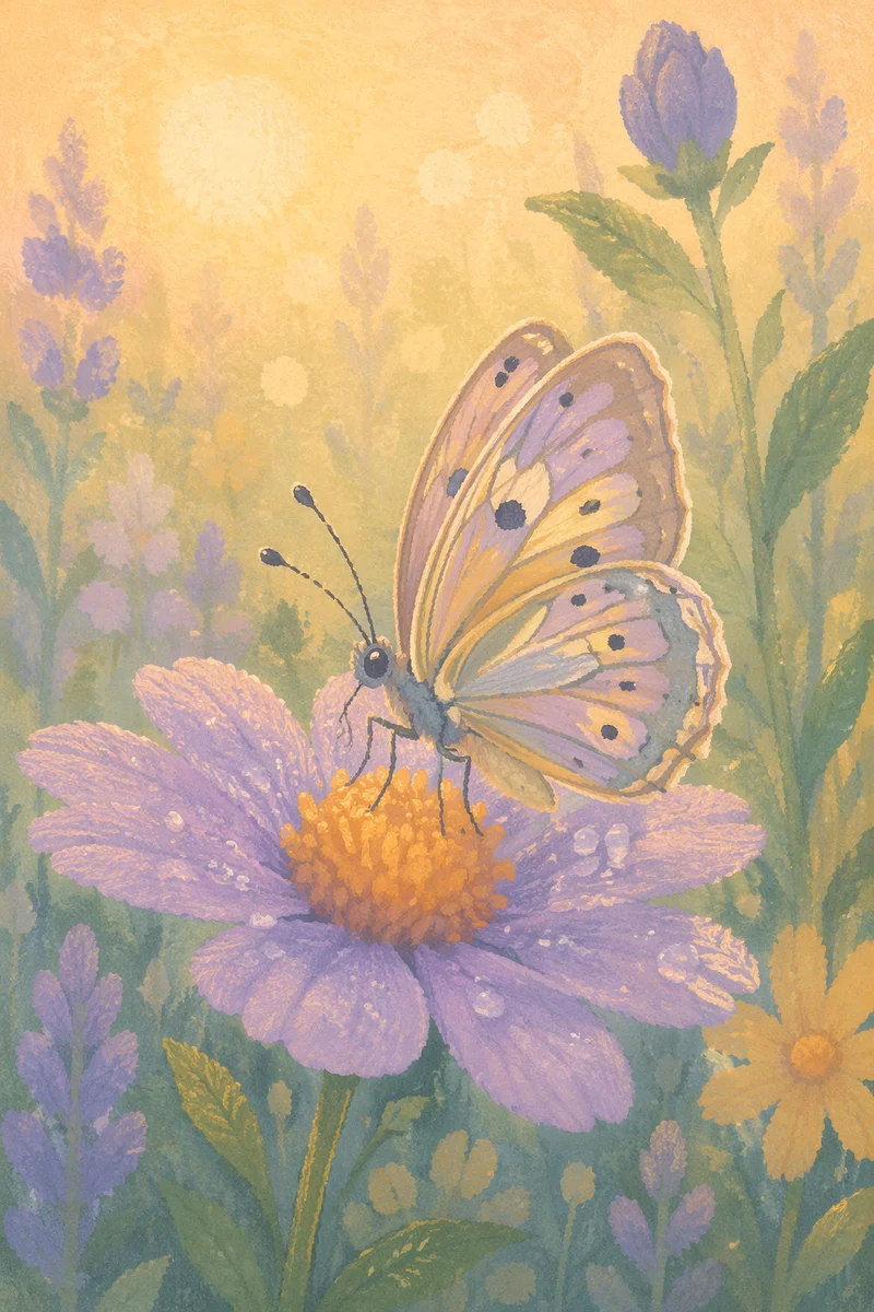 Dewy Butterfly on Sunrise Garden Flower
