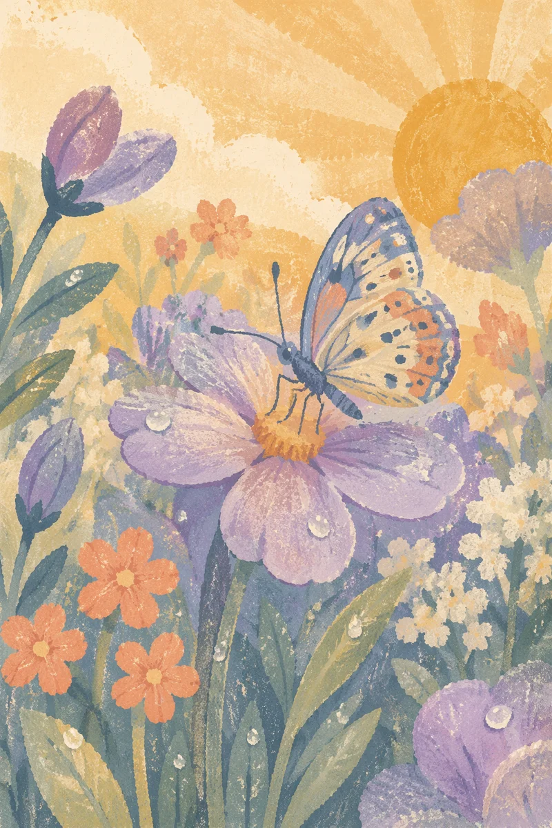 Butterfly on Lavender Flower at Sunrise