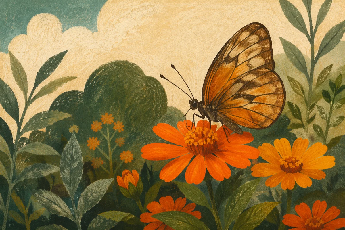 Butterfly on Golden Garden Flowers