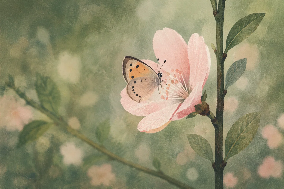 Butterfly Resting on Pink Garden Blossom