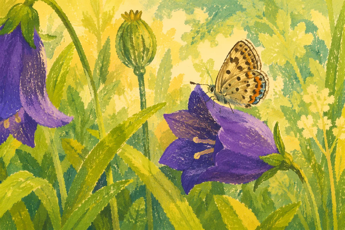 Butterfly Resting on Violet Garden Flower